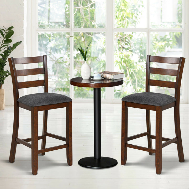 Set of 2 Barstools Counter Height Chairs w/Fabric Seat and Rubber Wood Legs Image 4