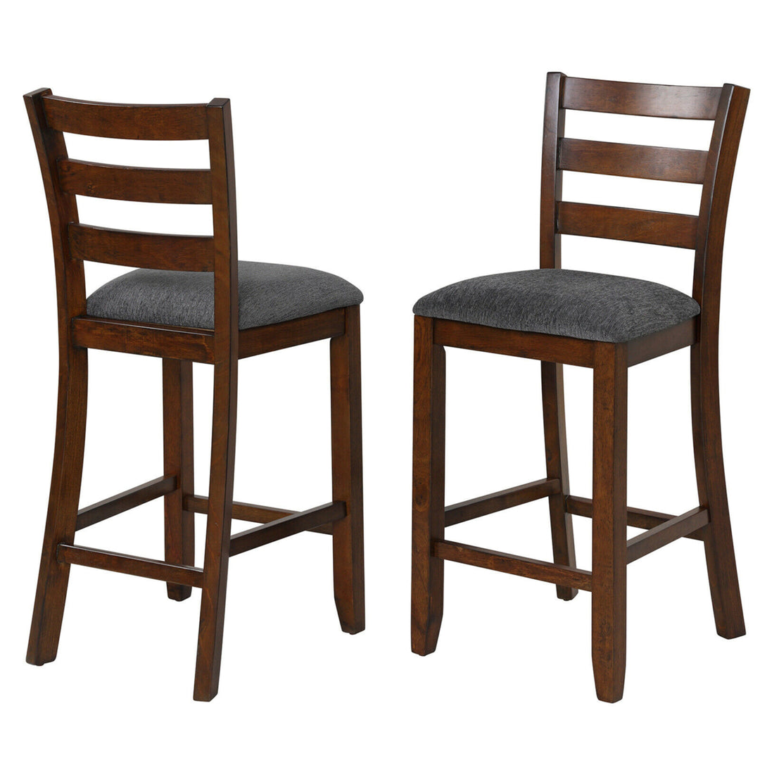 Set of 2 Barstools Counter Height Chairs w/Fabric Seat and Rubber Wood Legs Image 5