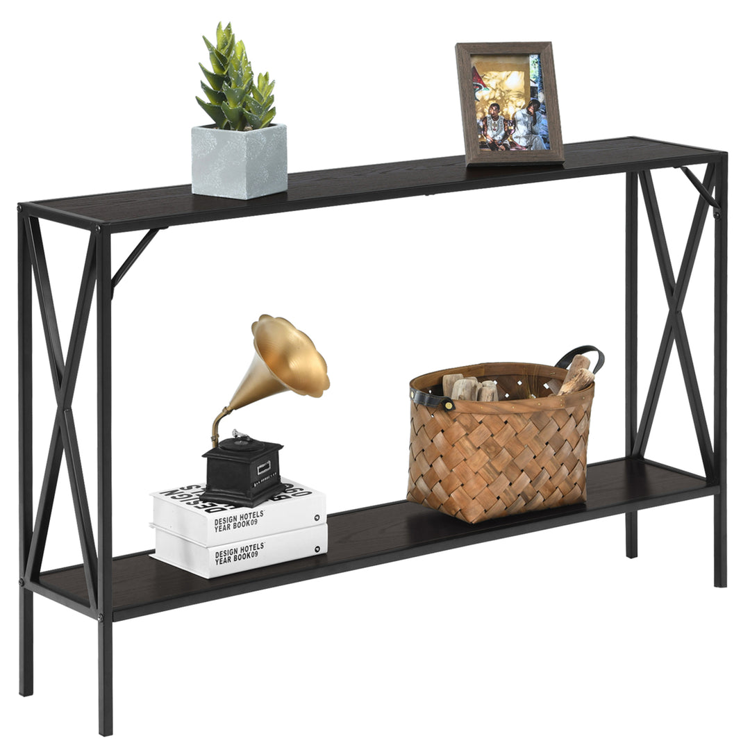 Console Table 2 Tier Sofa Side Accent Table w/ Shelf Entryway Hallway Brown Image 5