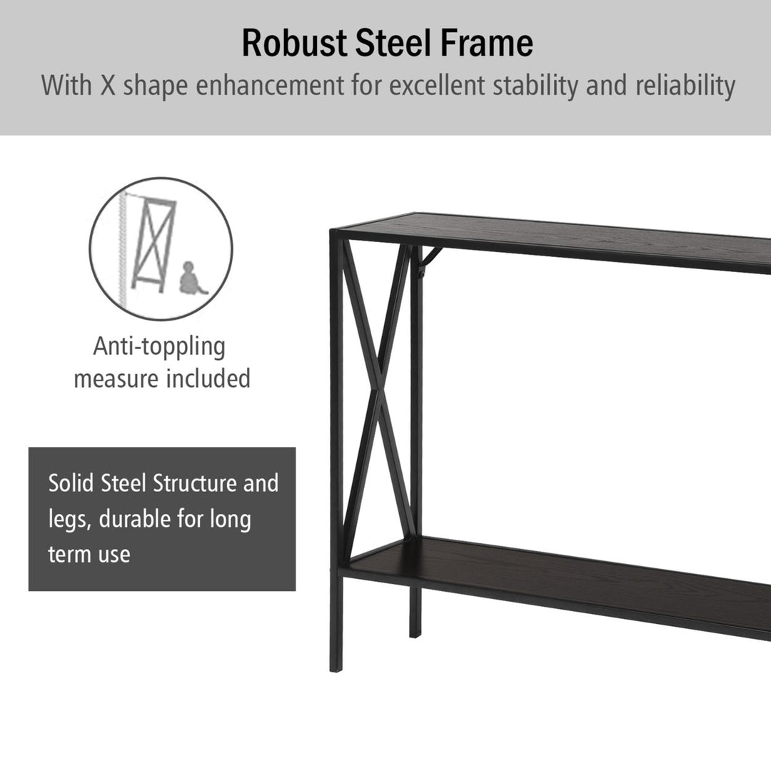 Console Table 2 Tier Sofa Side Accent Table w/ Shelf Entryway Hallway Brown Image 8