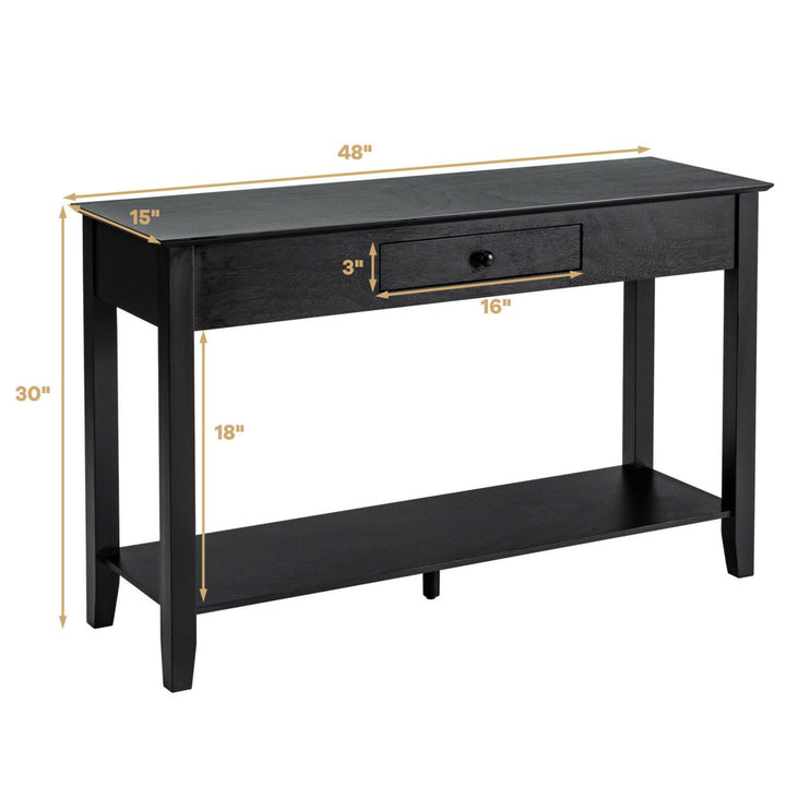 Console Table with Drawer Shelf 2 Tier Sofa Side Accent Table Black Image 2