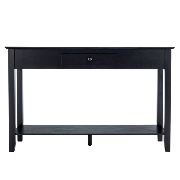 Console Table with Drawer Shelf 2 Tier Sofa Side Accent Table Black Image 5