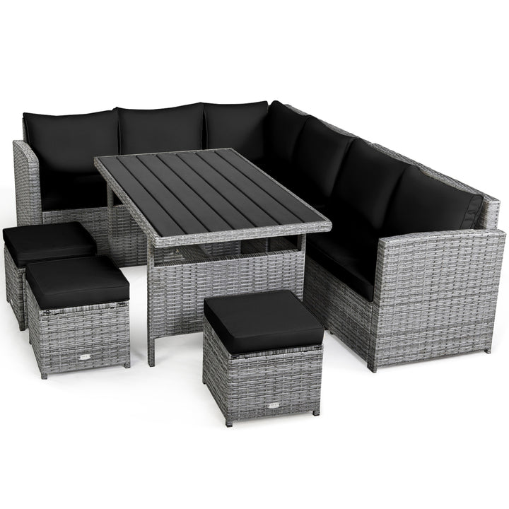 7PCS Rattan Patio Sectional Sofa Set Conversation Set w/ Black Cushions Image 2