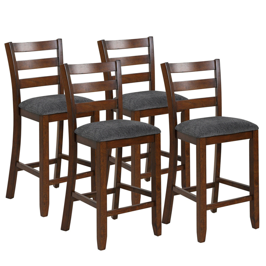 Set of 4 Barstools Counter Height Chairs w/Fabric Seat and Rubber Wood Legs Image 1