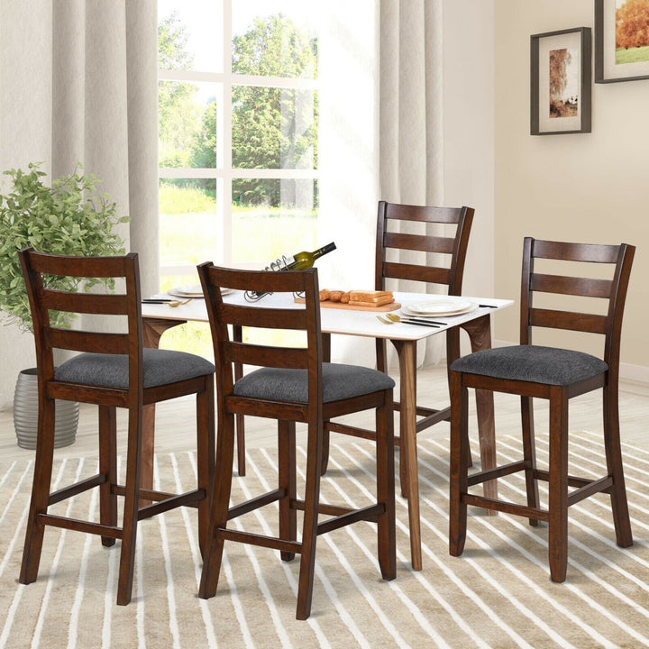 Set of 4 Barstools Counter Height Chairs w/Fabric Seat and Rubber Wood Legs Image 3