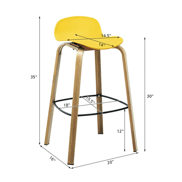 Modern Set of 4 Barstools 30inch Pub Chairs w/Low Back and Metal Legs Yellow Image 2