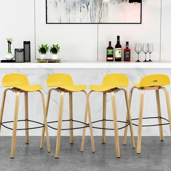 Modern Set of 4 Barstools 30inch Pub Chairs w/Low Back and Metal Legs Yellow Image 3