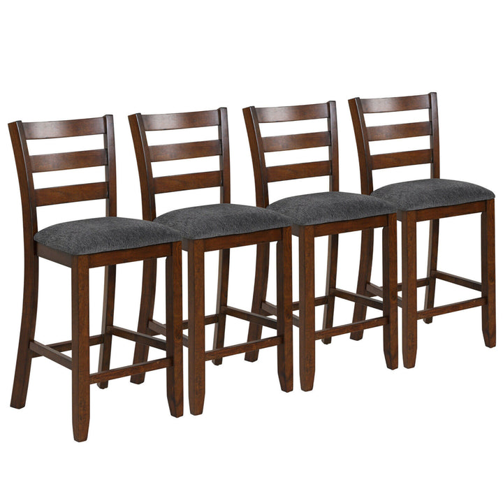 Set of 4 Barstools Counter Height Chairs w/Fabric Seat and Rubber Wood Legs Image 5