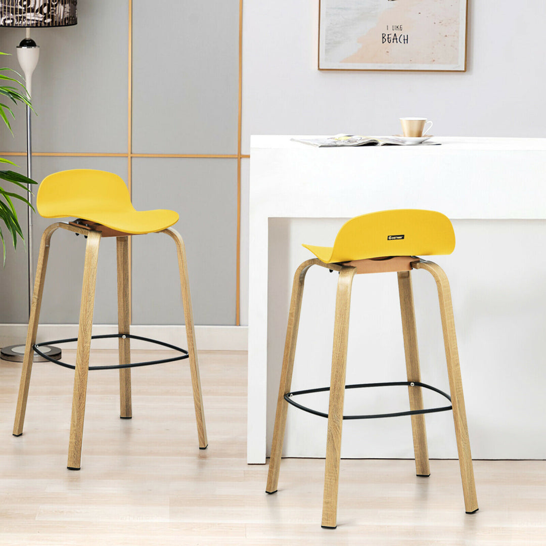 Modern Set of 4 Barstools 30inch Pub Chairs w/Low Back and Metal Legs Yellow Image 4