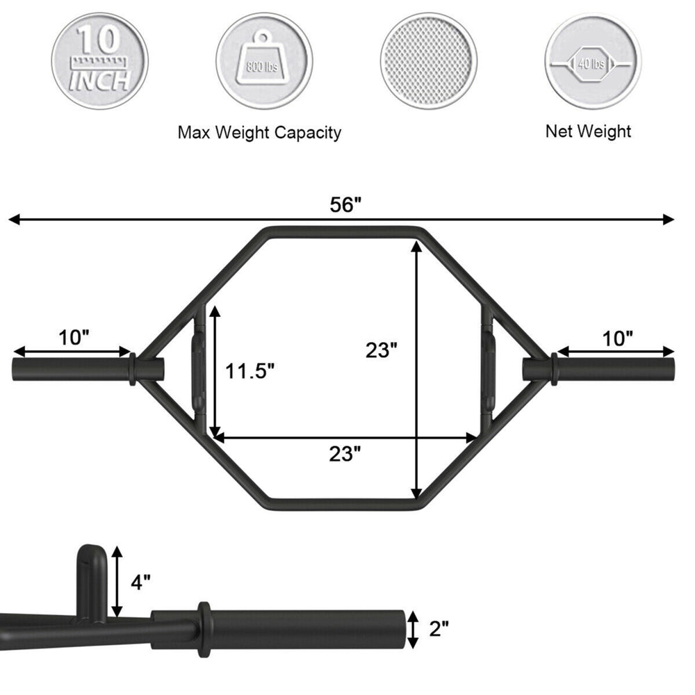 56 Olympic Hexagon Deadlift Bar Trap Bar W/ Folding Grips Powerlifting Image 2