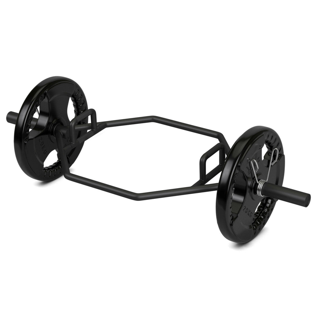 56 Olympic Hexagon Deadlift Bar Trap Bar W/ Folding Grips Powerlifting Image 9