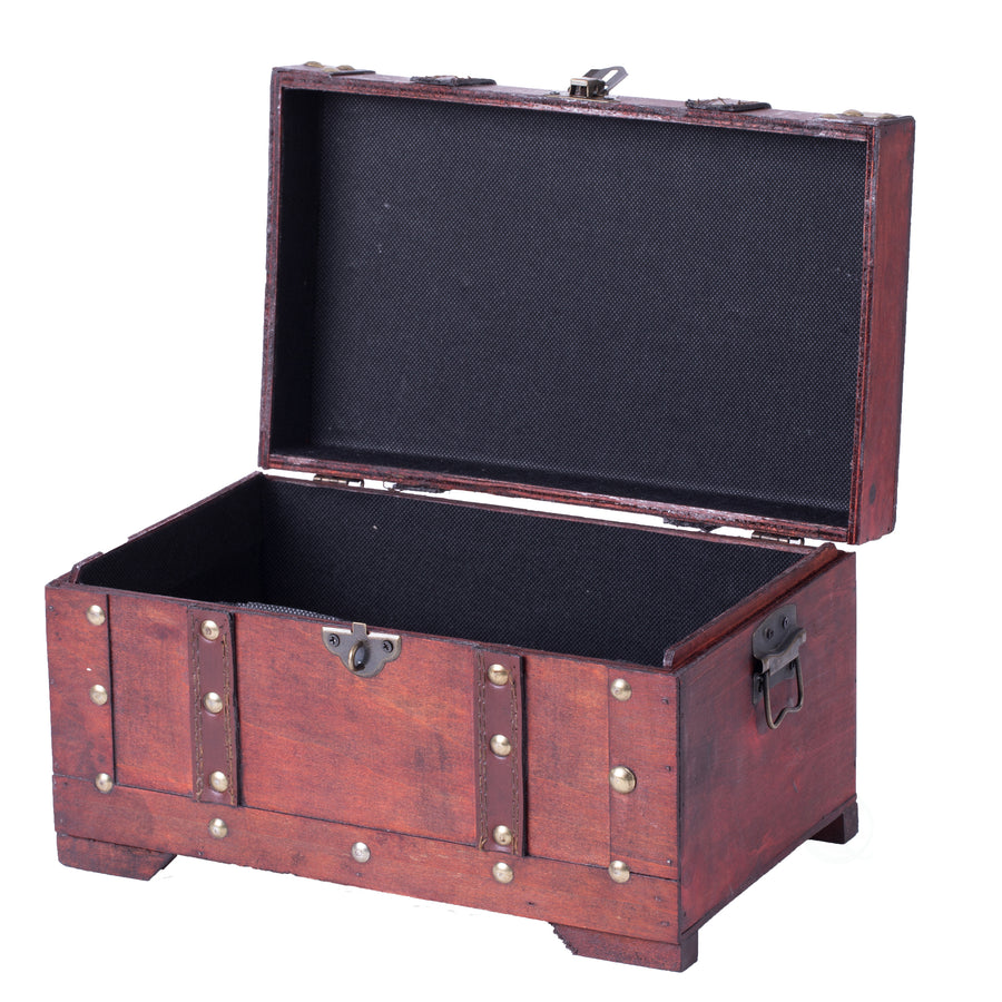 Vintage-Inspired Wooden Storage Box Decorative Trunk 11x7x6 Inch with Lock Image 1