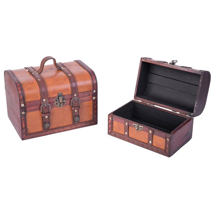 Decorative Leather Treasure Box Set Large Medium Antique Style Storage Trunks Image 7