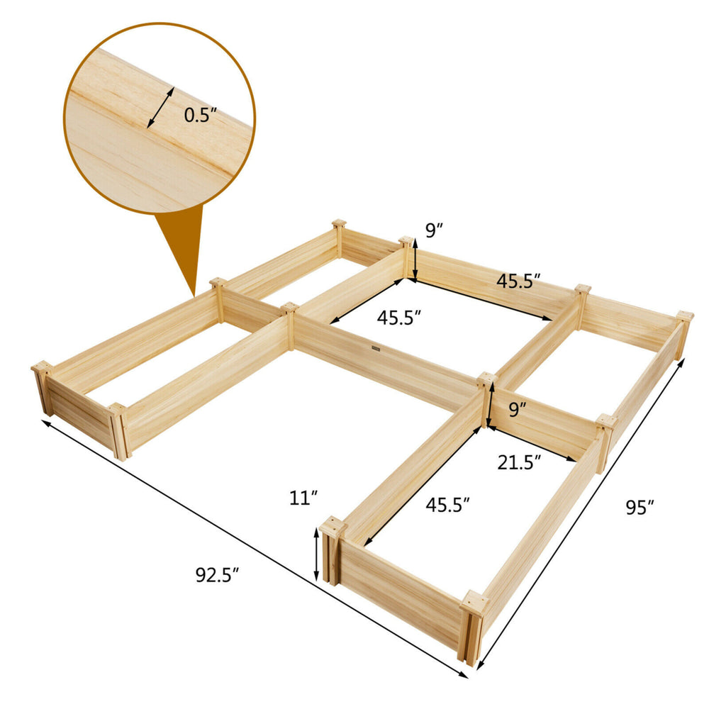 Raised Garden Bed 92.5x95x11in Wooden Garden Box Planter Container U-Shaped Bed Image 2