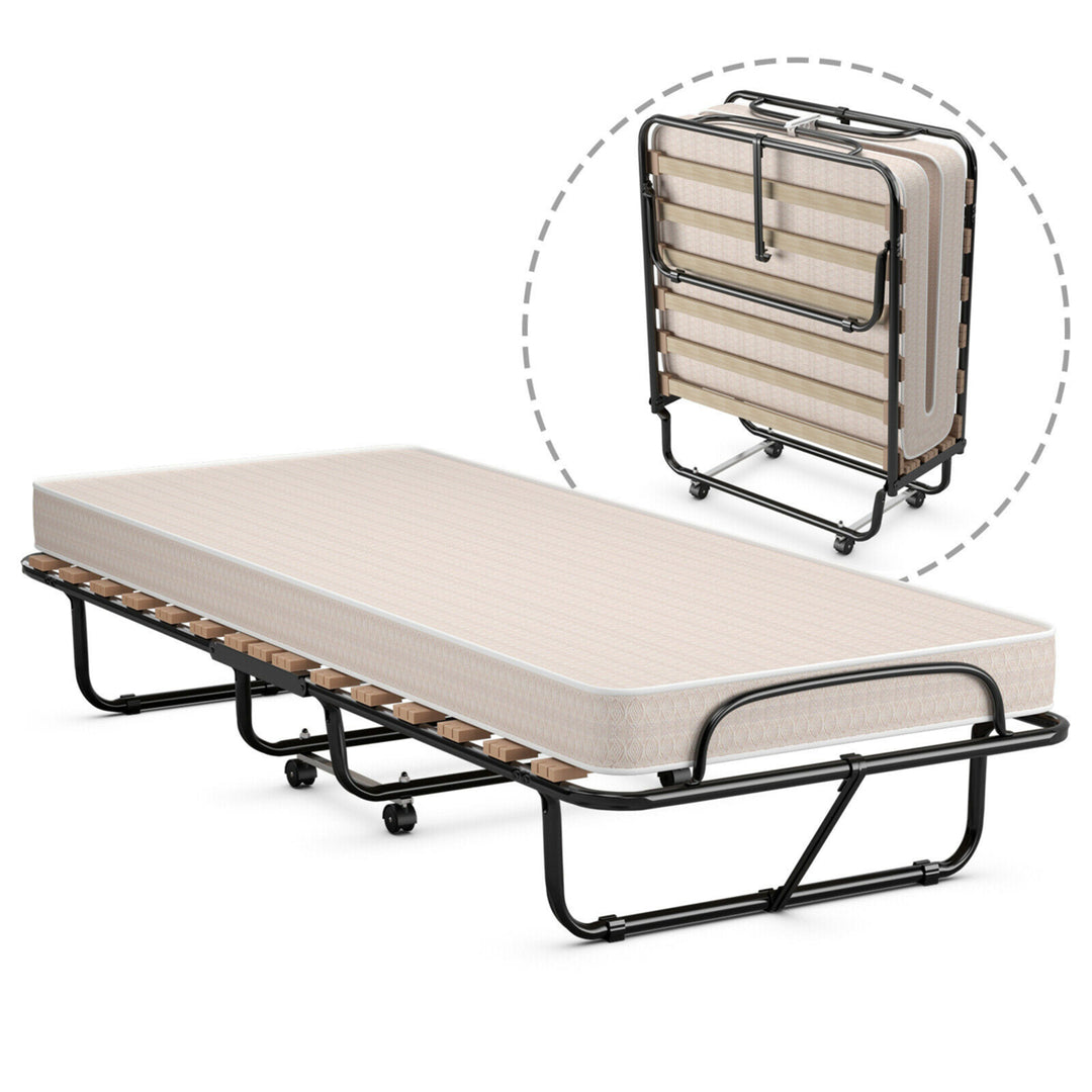 Folding Bed Rollaway Extra Guest W/ Memory Foam Mattress Made in Italy Image 1