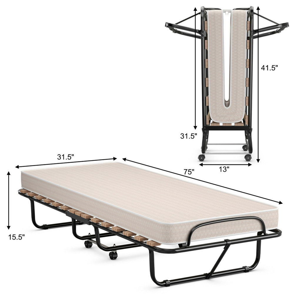 Folding Bed Rollaway Extra Guest W/ Memory Foam Mattress Made in Italy Image 2