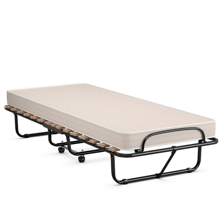 Folding Bed Rollaway Extra Guest W/ Memory Foam Mattress Made in Italy Image 9