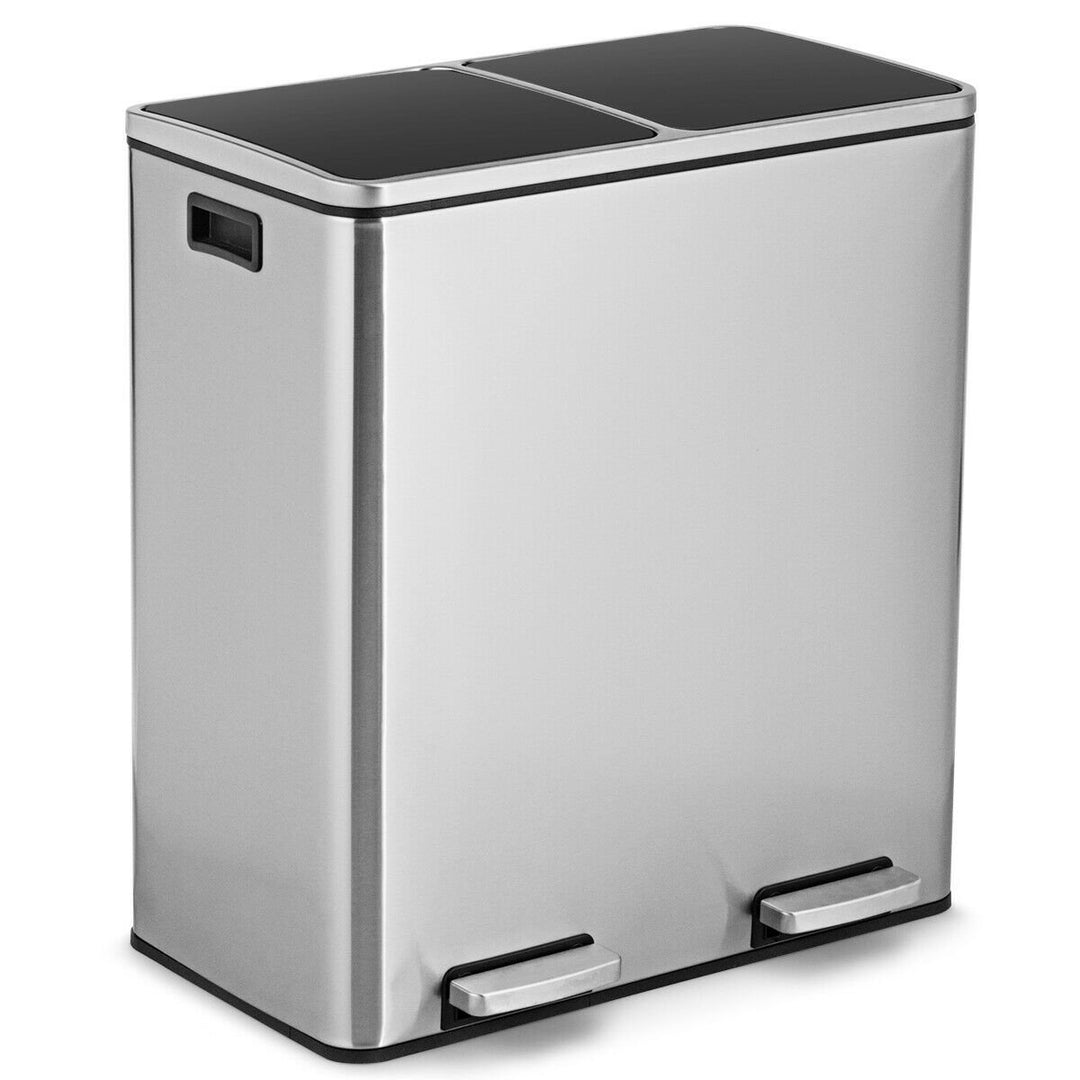 16 Gallon Dual Step Trash Can Recycling Stainless Steel Double Bucket Pedal Bin Image 1