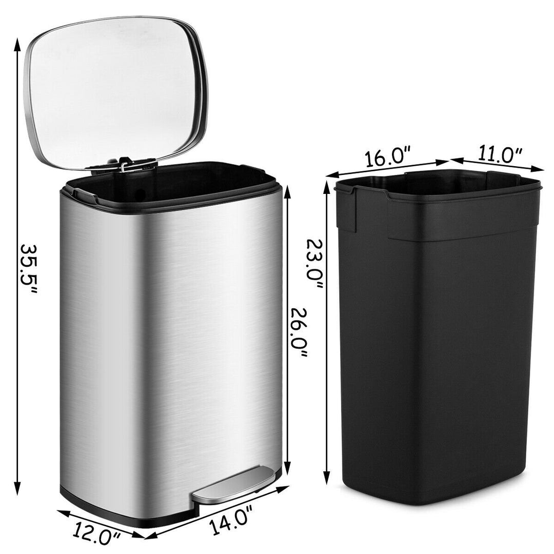 13.2 Gallon Trash Garbage Can Stainless Steel Airtight Soft Close Bin W/ Bucket Image 3