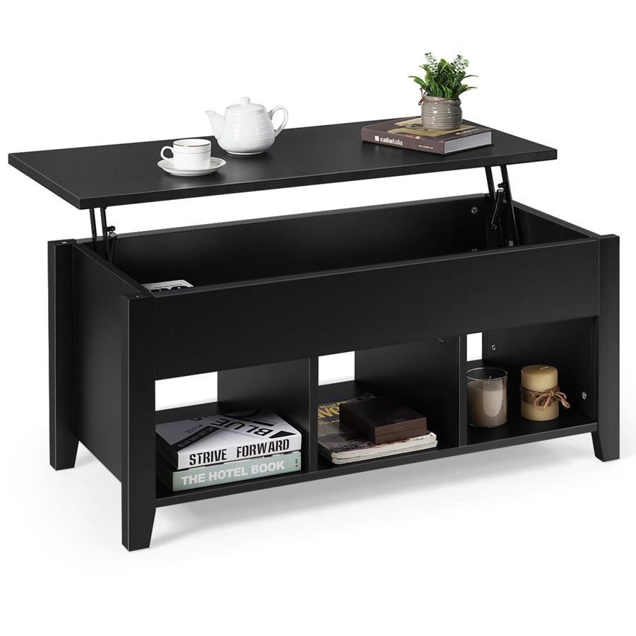 Lift Top Coffee Table w/ Storage Compartment Shelf Living Room Furniture Black Image 1