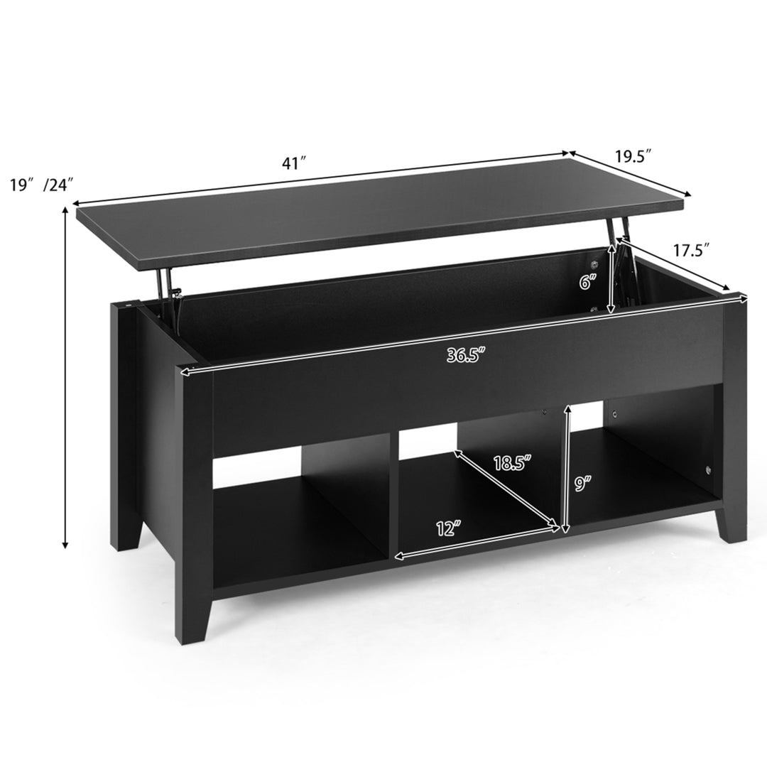 Lift Top Coffee Table w/ Storage Compartment Shelf Living Room Furniture Black Image 2