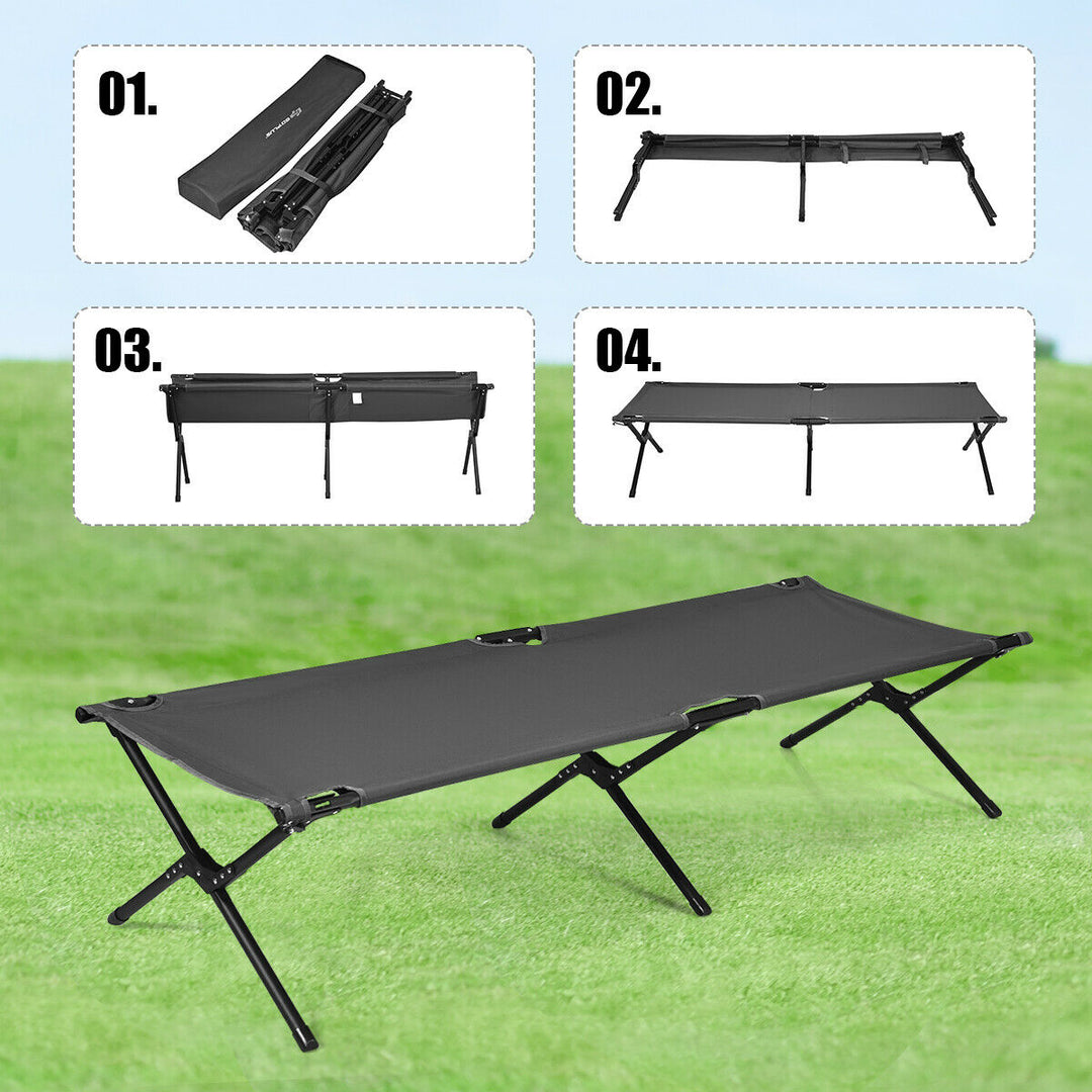 Folding Camping Cot and Bed Heavy-Duty for Adults Kids w/ Carrying Bag 300LBS Grey Image 8