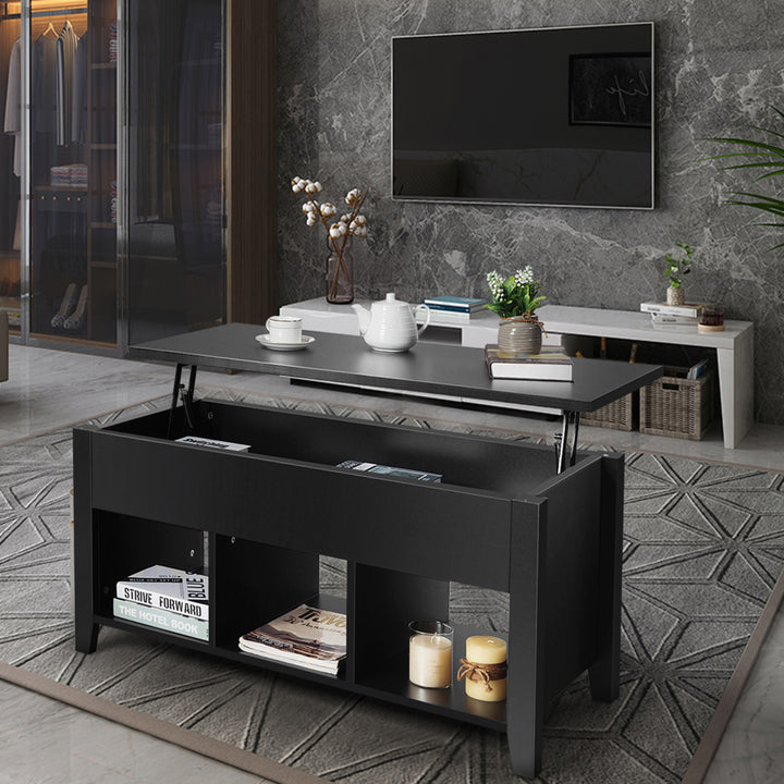 Lift Top Coffee Table w/ Storage Compartment Shelf Living Room Furniture Black Image 4