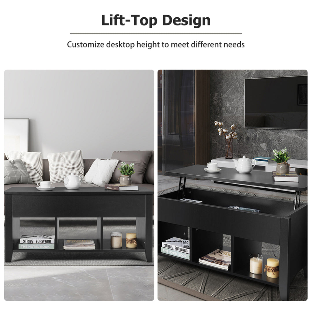 Lift Top Coffee Table w/ Storage Compartment Shelf Living Room Furniture Black Image 8