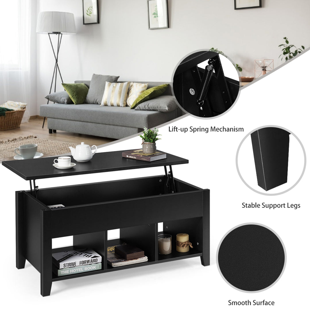 Lift Top Coffee Table w/ Storage Compartment Shelf Living Room Furniture Black Image 9