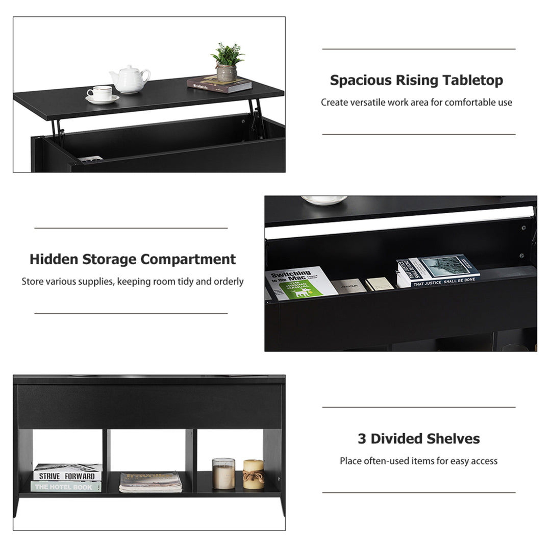 Lift Top Coffee Table w/ Storage Compartment Shelf Living Room Furniture Black Image 10