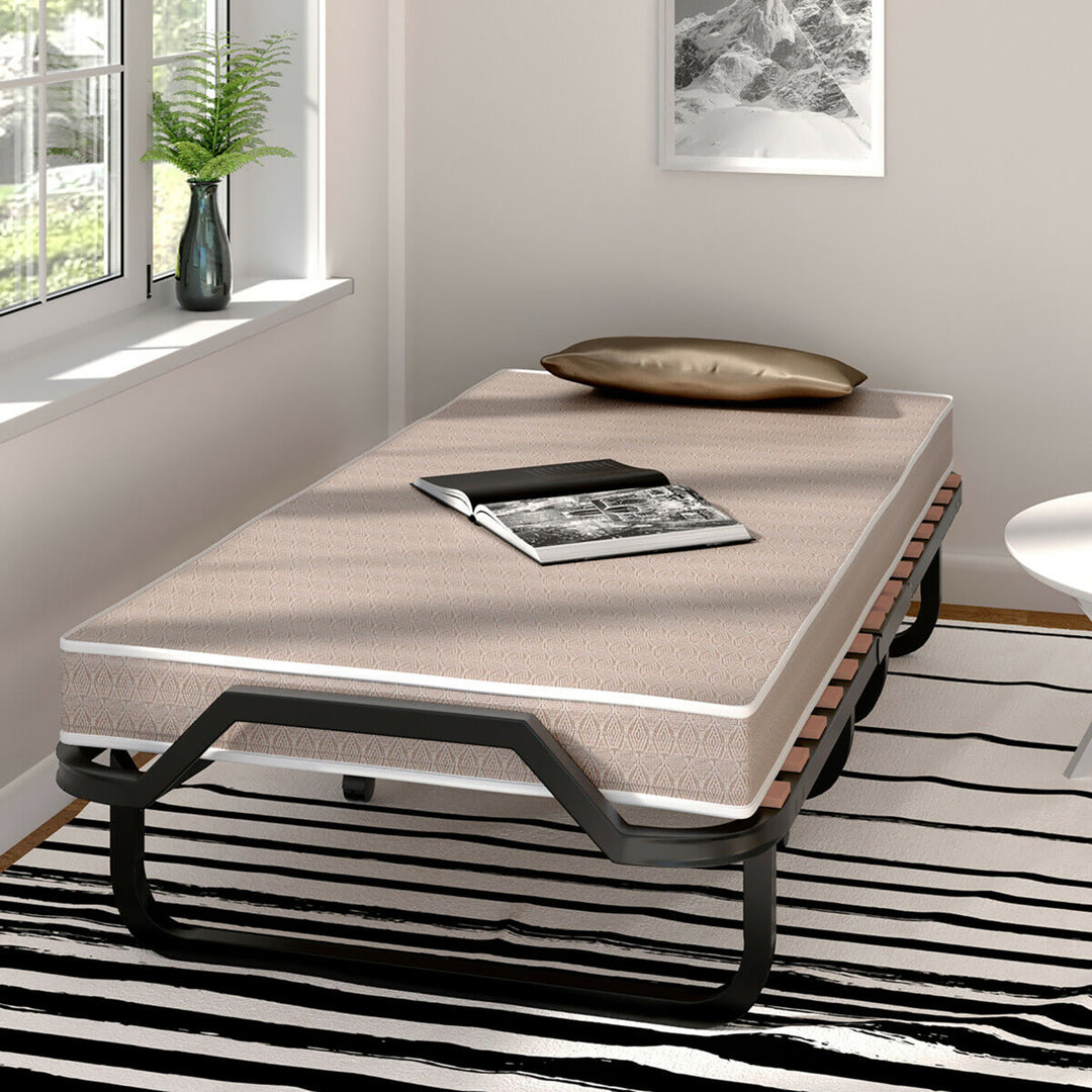 Folding Bed w/ Memory Foam Mattress Rollaway Metal Guest Bed Sleeper Made in Italy Image 4