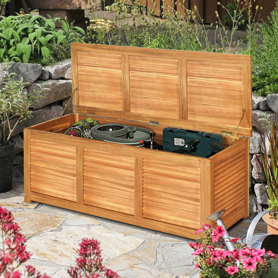 Acacia Wood Deck Box 47 Gallon Garden Backyard Storage Bench Container Image 1