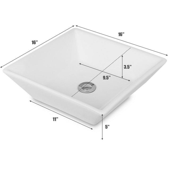 16" x 16" Beveled Square Bathroom Ceramic Vessel Sink Art Basin w/ Pop-up Drain Image 2