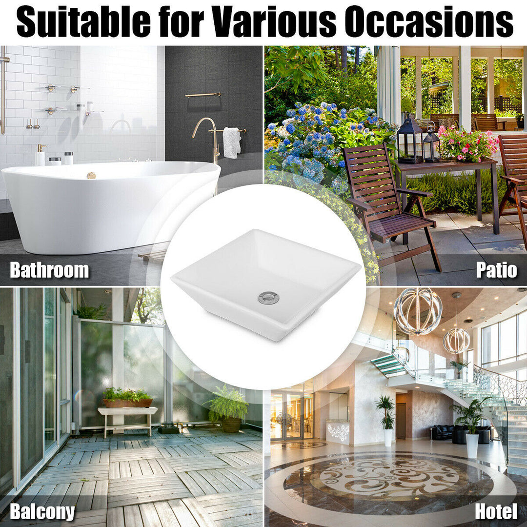 16" x 16" Beveled Square Bathroom Ceramic Vessel Sink Art Basin w/ Pop-up Drain Image 5