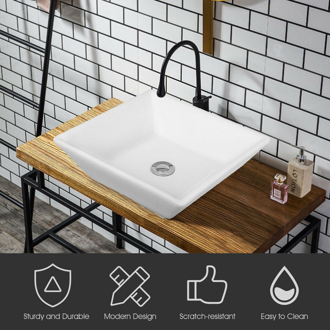 16" x 16" Beveled Square Bathroom Ceramic Vessel Sink Art Basin w/ Pop-up Drain Image 8