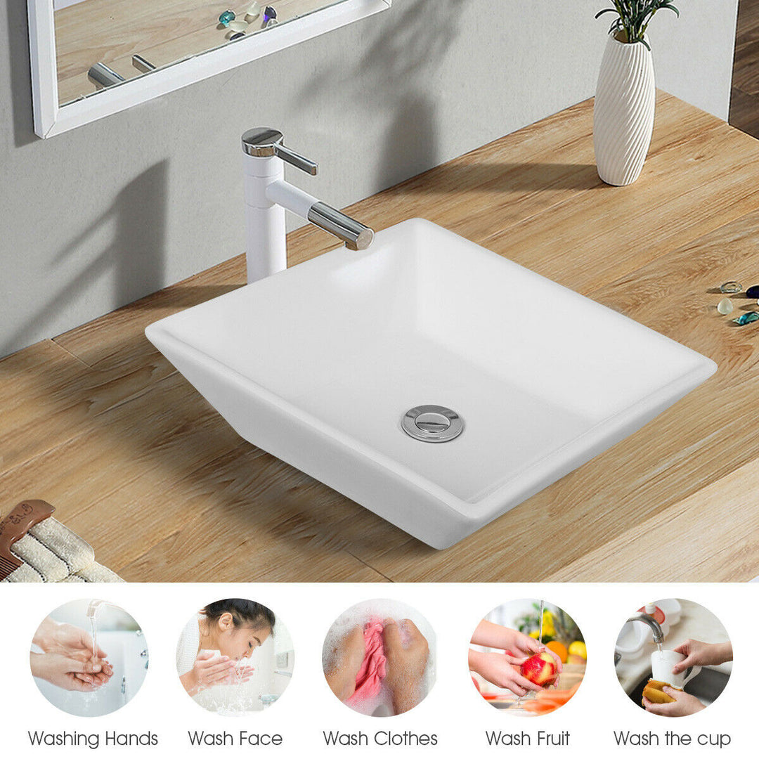 16" x 16" Beveled Square Bathroom Ceramic Vessel Sink Art Basin w/ Pop-up Drain Image 10