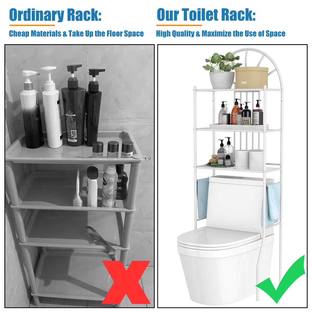 Bathroom 3-Tier Metal Storage Rack Over the Toilet Space Saver White Image 9