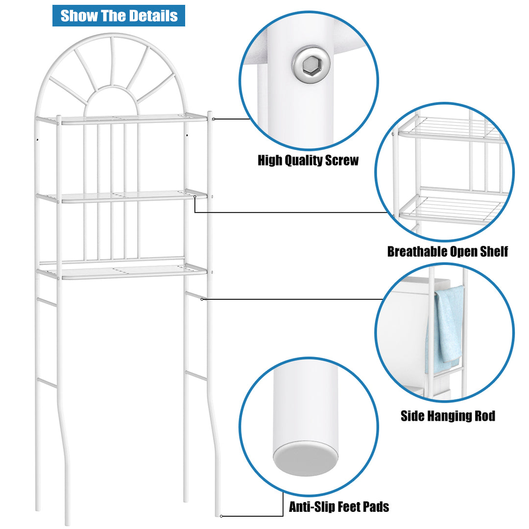 Bathroom 3-Tier Metal Storage Rack Over the Toilet Space Saver White Image 10