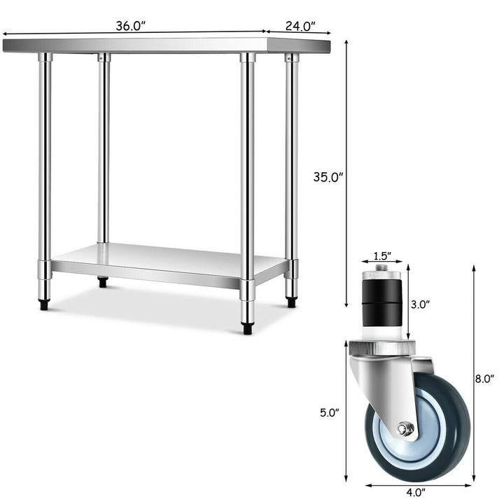 24 x 36 Stainless Steel Commercial Kitchen Work Table w/ 4 Wheels Image 2