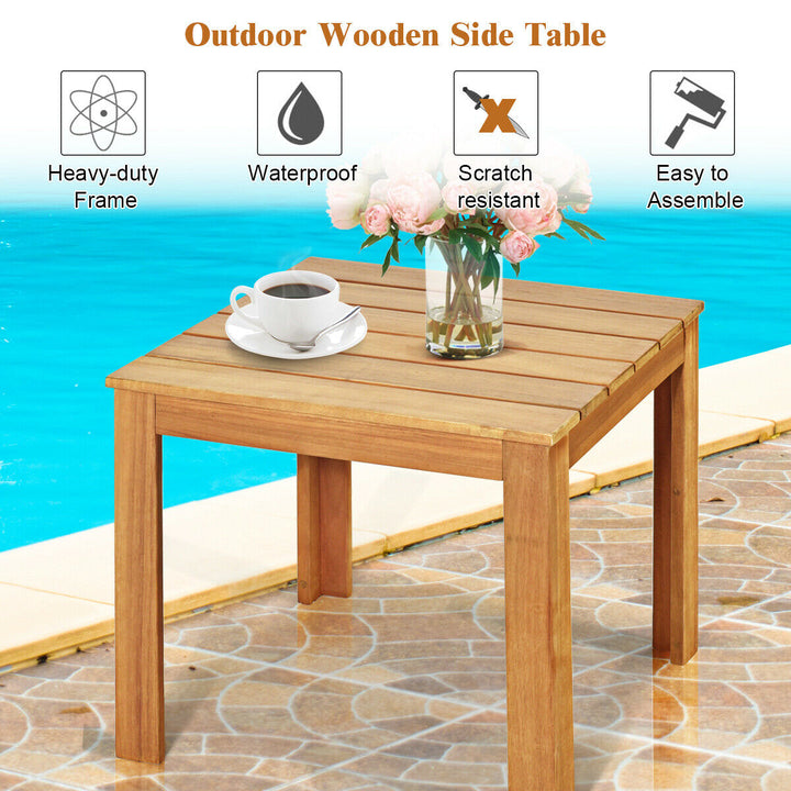 Wooden Square Side End Table Patio Coffee Bistro Table Indoor Outdoor Natural Image 8