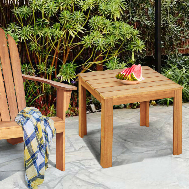 2PCS Wooden Square Side End Table Patio Coffee Bistro Table Indoor Outdoor Natural Image 3