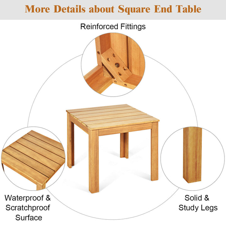 Wooden Square Side End Table Patio Coffee Bistro Table Indoor Outdoor Natural Image 10