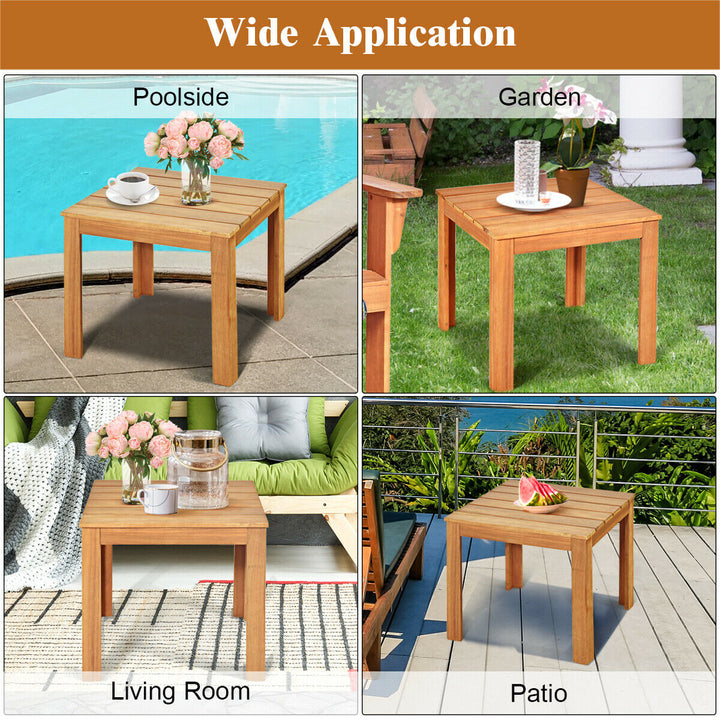 2PCS Wooden Square Side End Table Patio Coffee Bistro Table Indoor Outdoor Natural Image 7