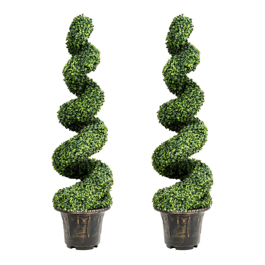 2Pcs 4FT Artificial Boxwood Spiral Tree W/Realistic Leaves Indoor Outdoor Office Image 1