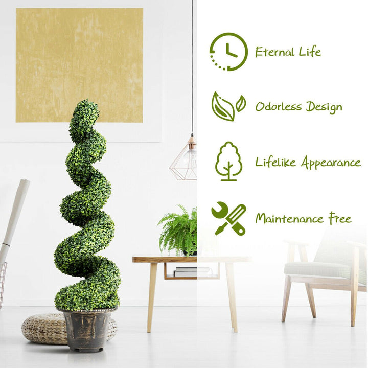 2Pcs 4FT Artificial Boxwood Spiral Tree W/Realistic Leaves Indoor Outdoor Office Image 2