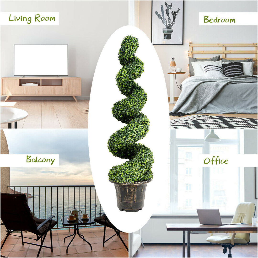 2Pcs 4FT Artificial Boxwood Spiral Tree W/Realistic Leaves Indoor Outdoor Office Image 8