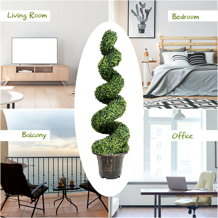 2Pcs 4FT Artificial Boxwood Spiral Tree W/Realistic Leaves Indoor Outdoor Office Image 8