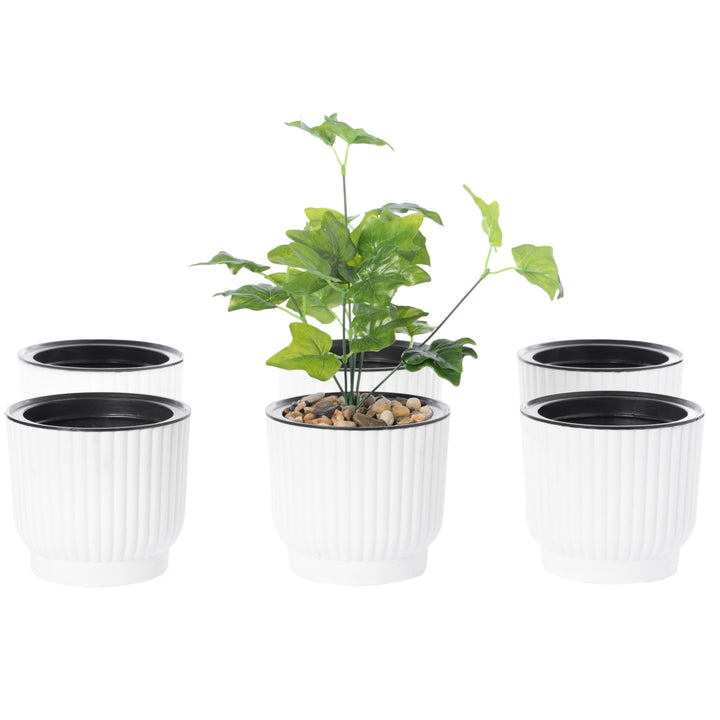 White Self Watering Flower Pot Planter 6 Pack 6.25 Inch Durable Indoor Outdoor Image 1