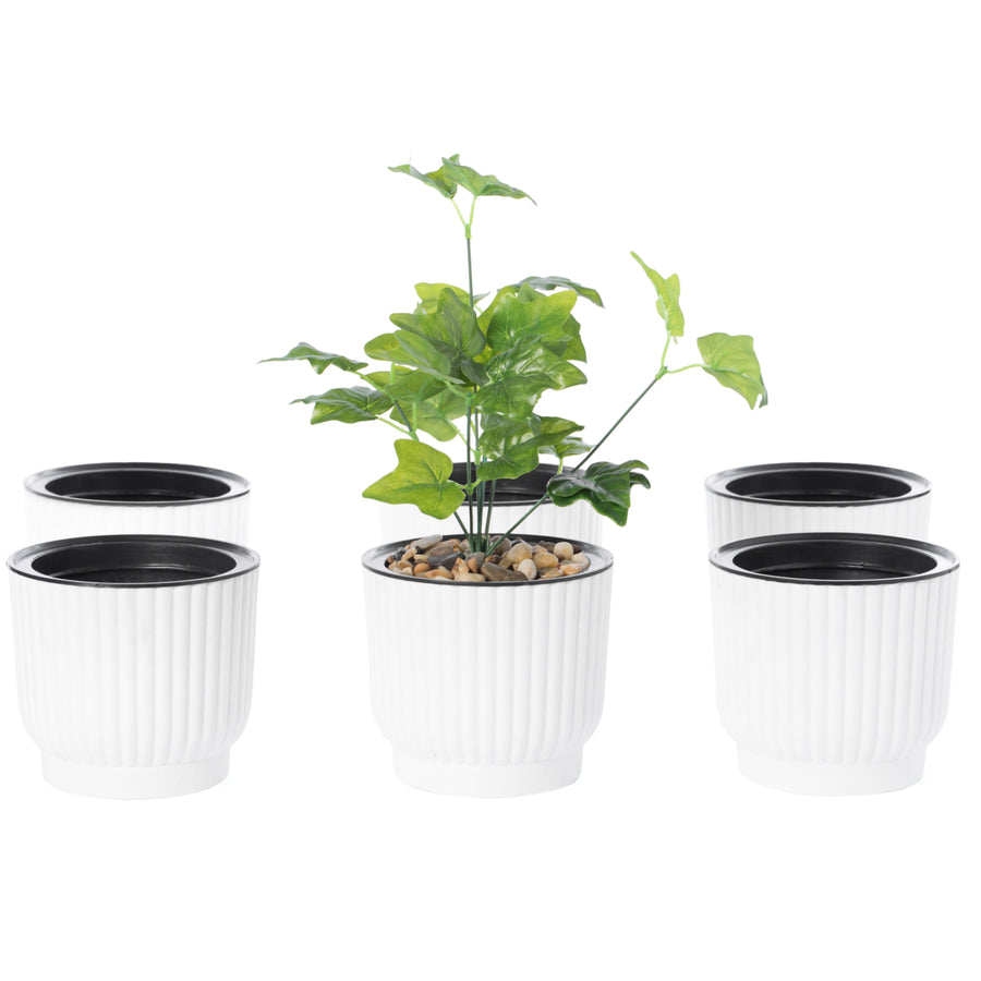 White Flower Pot Self Watering Planter, 6 Pack Image 1