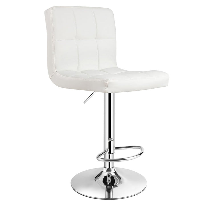 Adjustable Armless Bar Stool Full Back Swivel Kitchen Counter Bar Chair PU Leather White Image 1